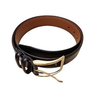 Johnston & Murphy 75-6406 Black Genuine Leather Men's Casual Belt 34 Gold Buckle